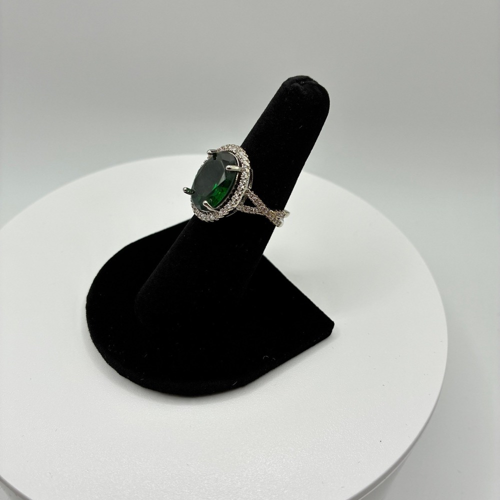 Women's Adjustable Ring 6.5 Green Oval Halo Adjustable Cocktail Bypass Band - Picture 2 of 6